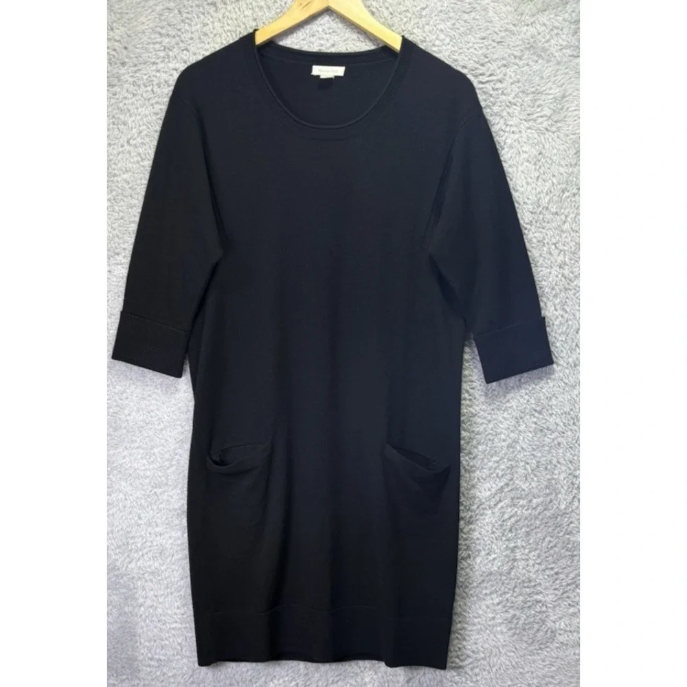 Garnet Hill Womens Dress Small Black 100% Merino Wool Midi Lagenlook Pockets - Picture 1 of 9